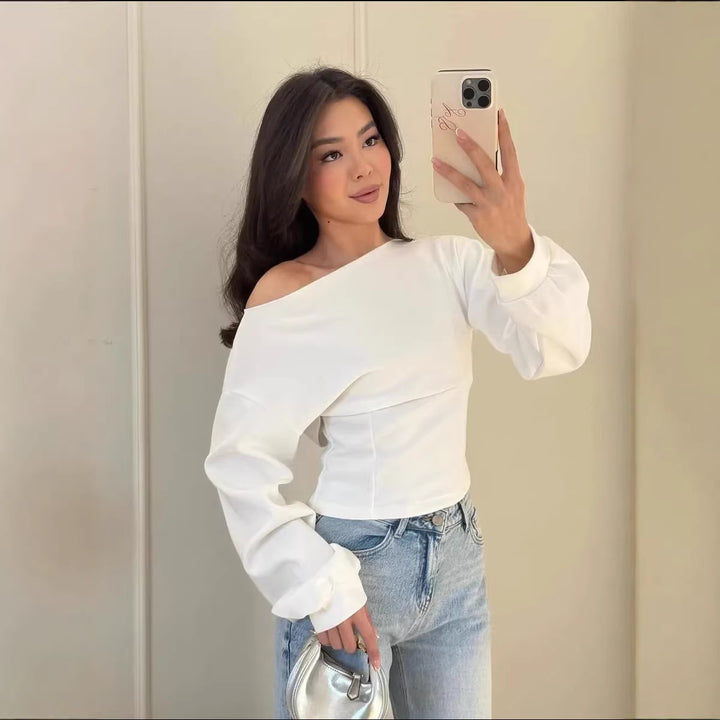 Damen Sportliches cropped Sweatshirt mit Schnürung Drune