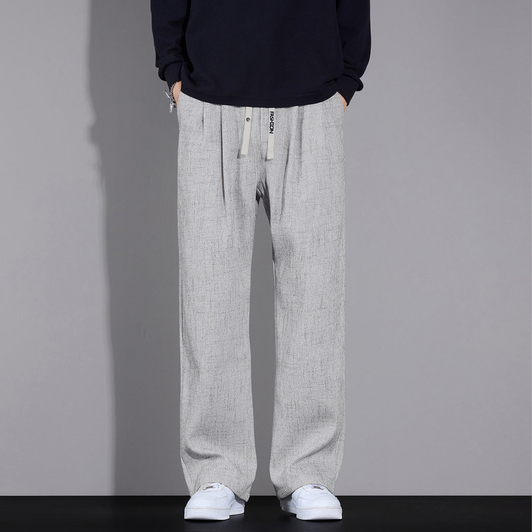 Herren Weite Leichte Stoffhose mit Bundfalten, Kordelzug und seitlichem Designstreifen Drune