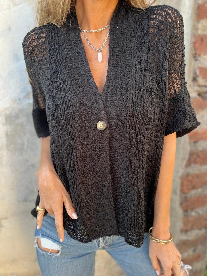 Damen luftige Strickjacke mit strukturiertem Lochmuster Drune