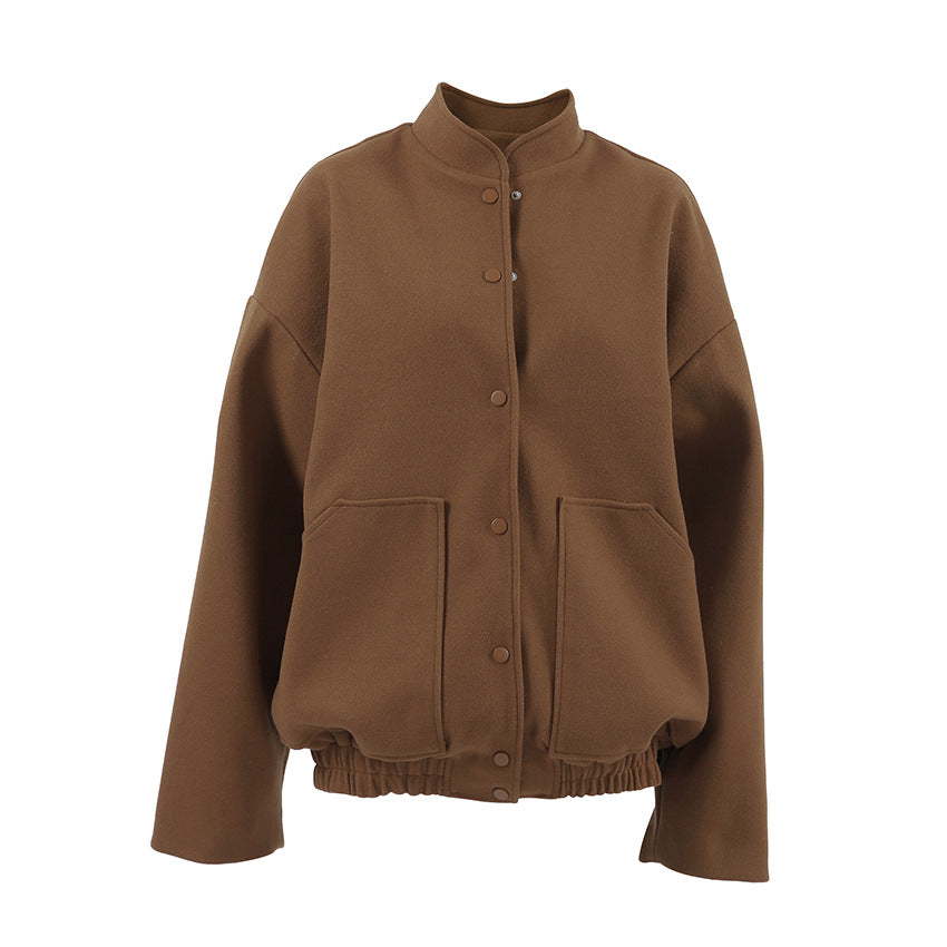 Damen Oversized Fleece-Jacke mit Druckknopfverschluss und seitlichen Taschen Drune
