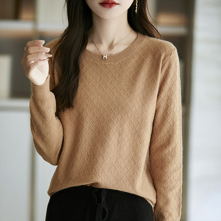 Damen Lässiger Feinstrickpullover mit dezentem Rautenmuster und gerippten Bündchen Drune
