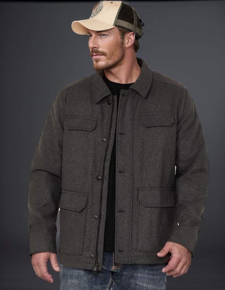 Herren Woll-Fieldjacke mit vier Pattentaschen und Hemdkragen Drune