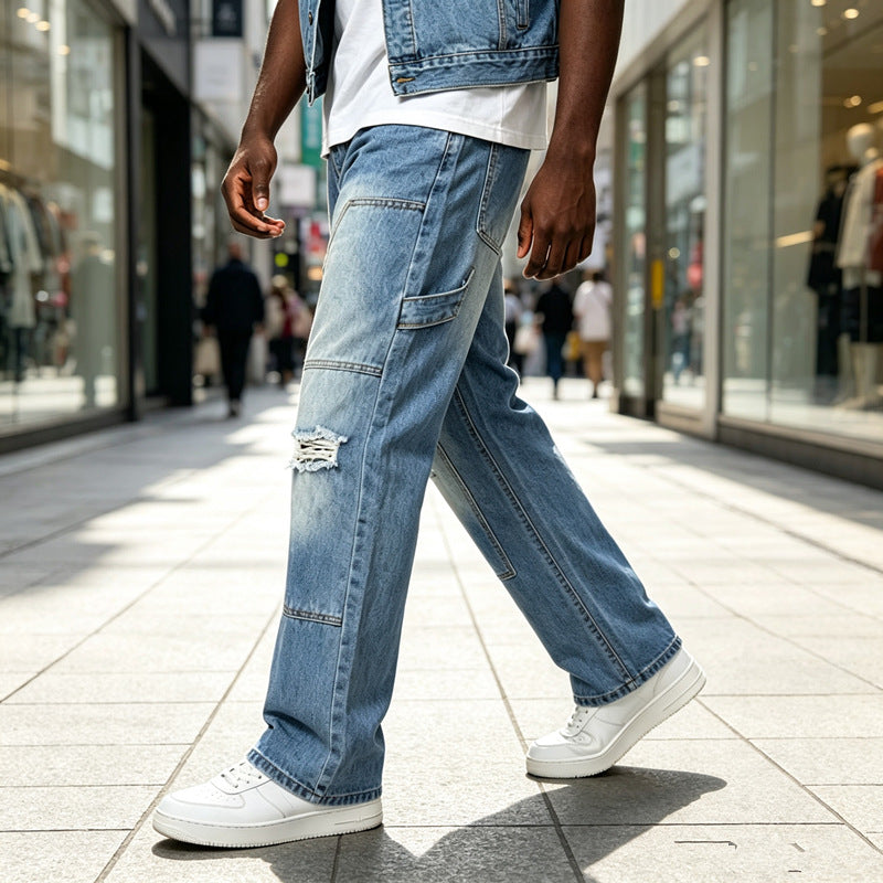 Herren Lässige Cargo-Jeans mit Riss-Details Drune