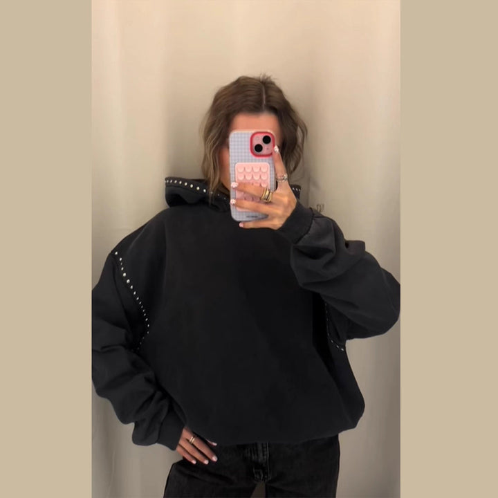 Damen Modischer Kapuzenpullover mit eleganten Nietenverzierungen Drune