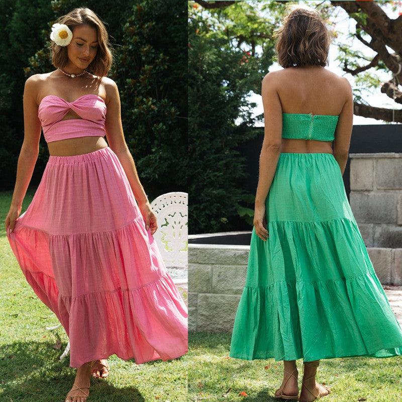 Damen Zweiteiliges Set aus Crop-Top und Maxirock mit luftiger Silhouette Drune