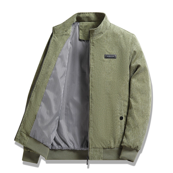 Herren nan feiner Cordblouson mit Stehkragen, gestreiftem Innenfutter und verdeckten Druckknopftaschen Drune
