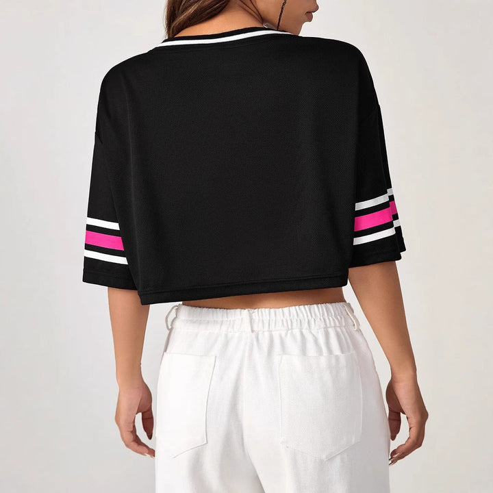 Damen Crop-Top mit sportivem V-Ausschnitt und grafischem Druck Drune