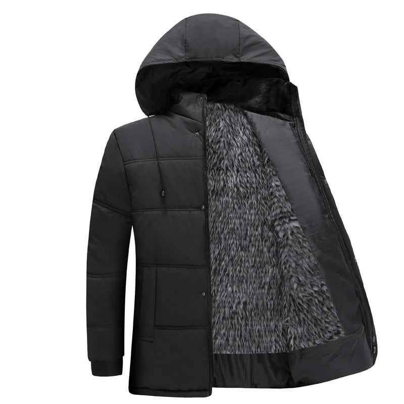 Herren gesteppte Winterjacke mit flauschigem Innenfutter und verstellbarem Kapuzenkragen Drune