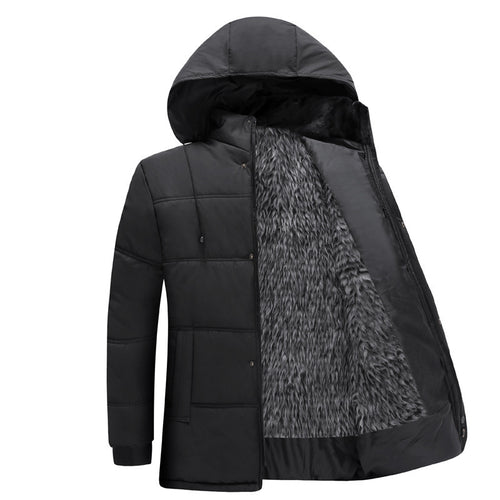 Herren gesteppte Winterjacke mit flauschigem Innenfutter und verstellbarem Kapuzenkragen Drune