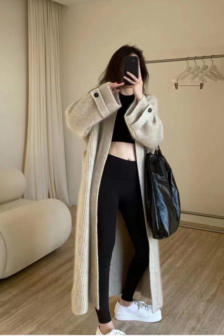 Damen Maxi-Longcardigan aus weichem Rippenstrick mit breiten Manschetten Drune