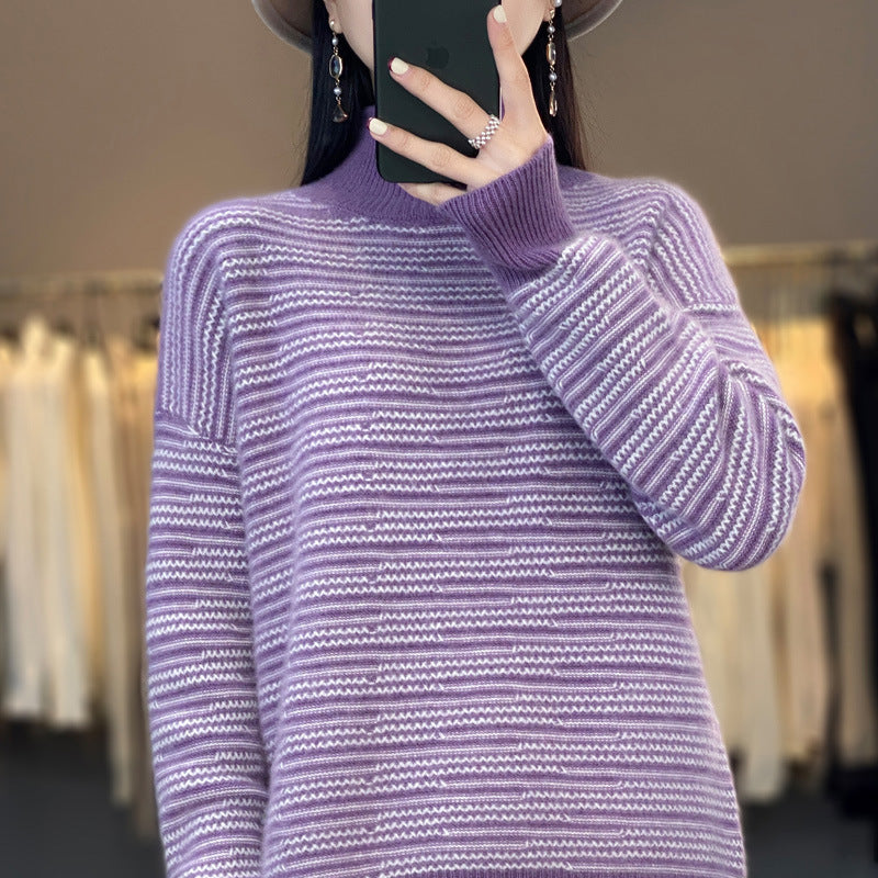 Damen Strickpullover mit modernem Streifenmuster und bequemen Daumenlöchern Drune