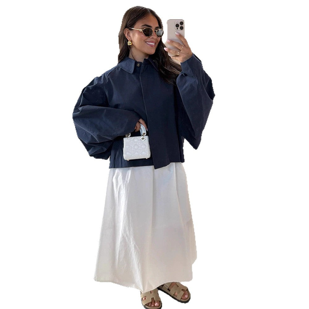 Damen Boxy Cropped Kurzjacke mit voluminösen Ballonärmeln Drune