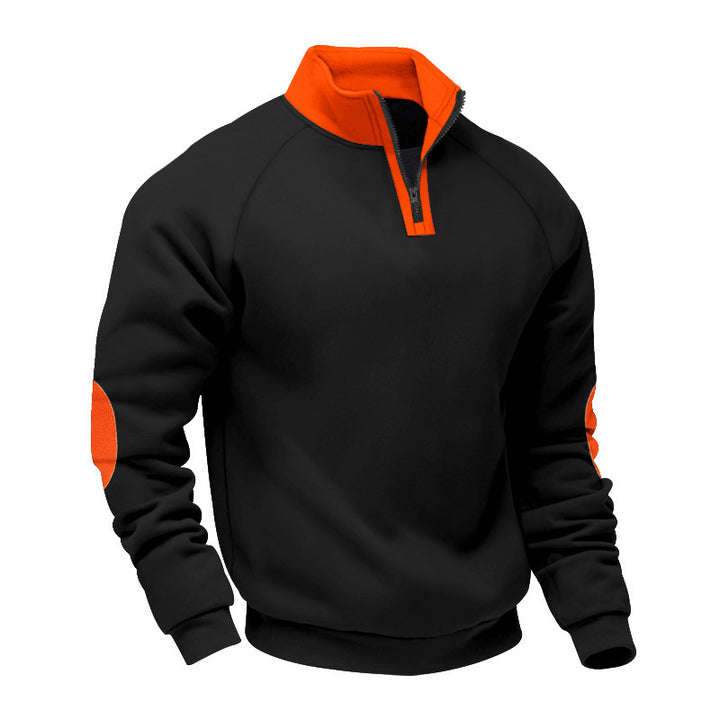 Herren nan Halbzip-Fleecepullover mit Stehkragen Raglanärmeln und Ellenbogenpatches Drune