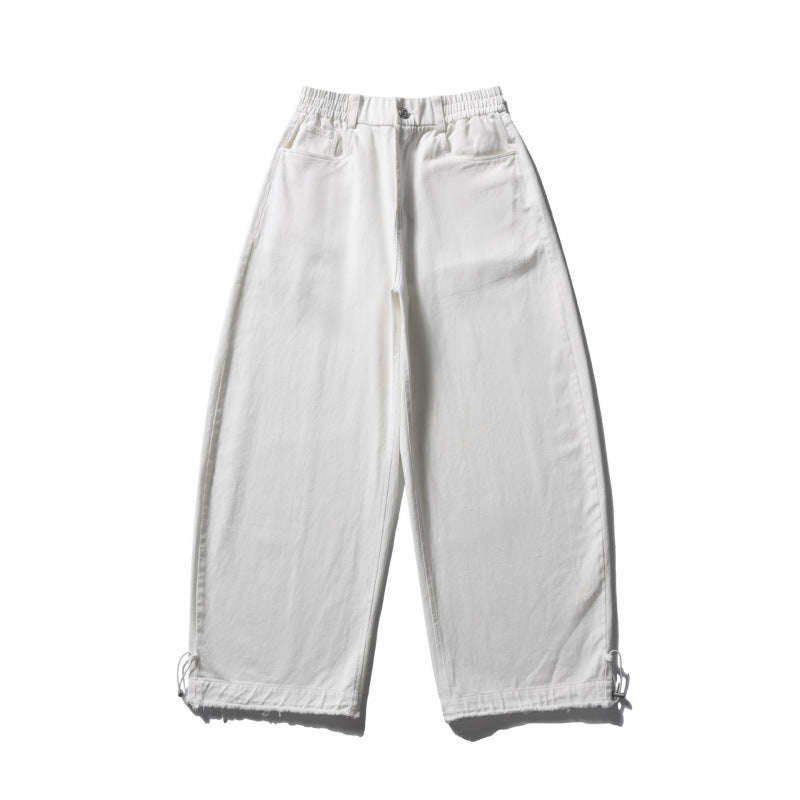 Damen Weite Highwaist-Ballonhose mit elastischem Bund, Eingrifftaschen und Kordelzugsaum Drune
