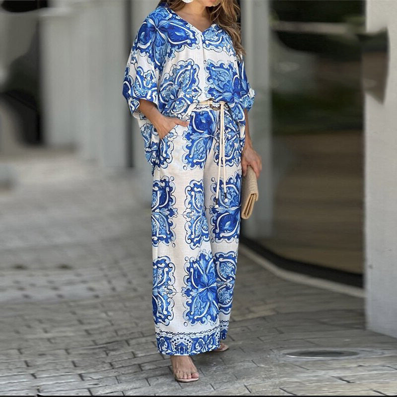 Damen Loungeanzug mit stilvollem Floralprint und lockerer Passform Drune