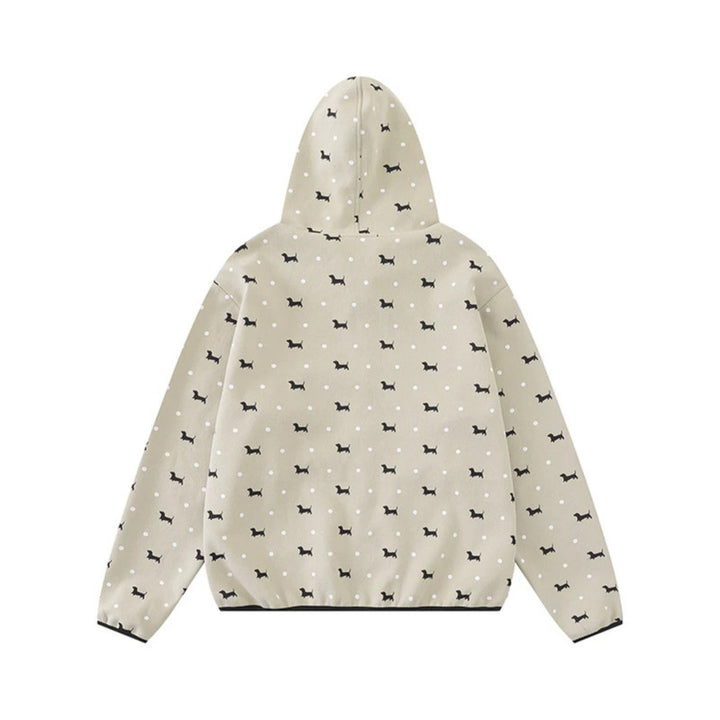 Damen Leichte Kapuzen-Zipjacke mit Hundesilhouette und Tupfen-Allover Drune
