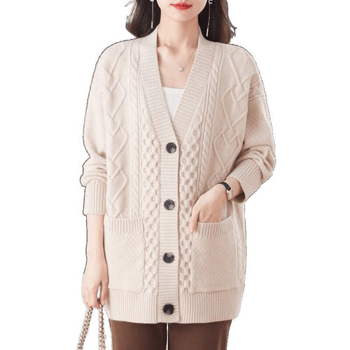 Damen gemütliche Strickjacke mit großem Zopfmuster Drune
