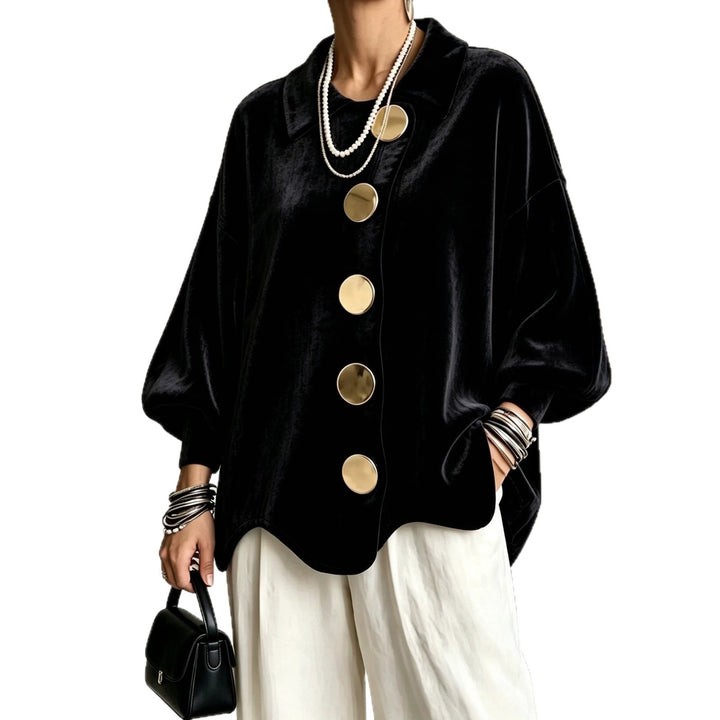 Damen Oversized Samtjacke mit großen Zierknöpfen und Balloon-Ärmeln Drune