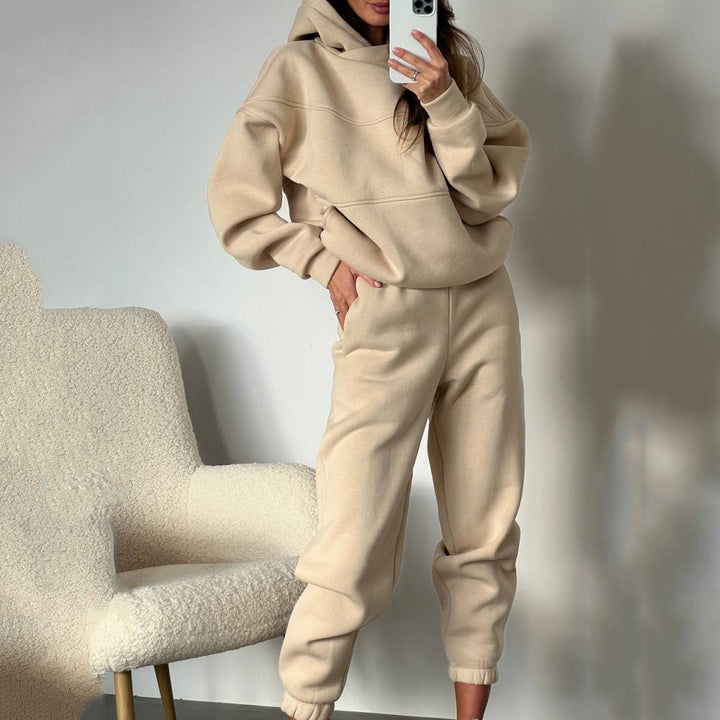 Damen Oversized Loungewear-Set aus schwerem French-Terry mit strukturierter Kapuze und Relax-Jogginghose Drune