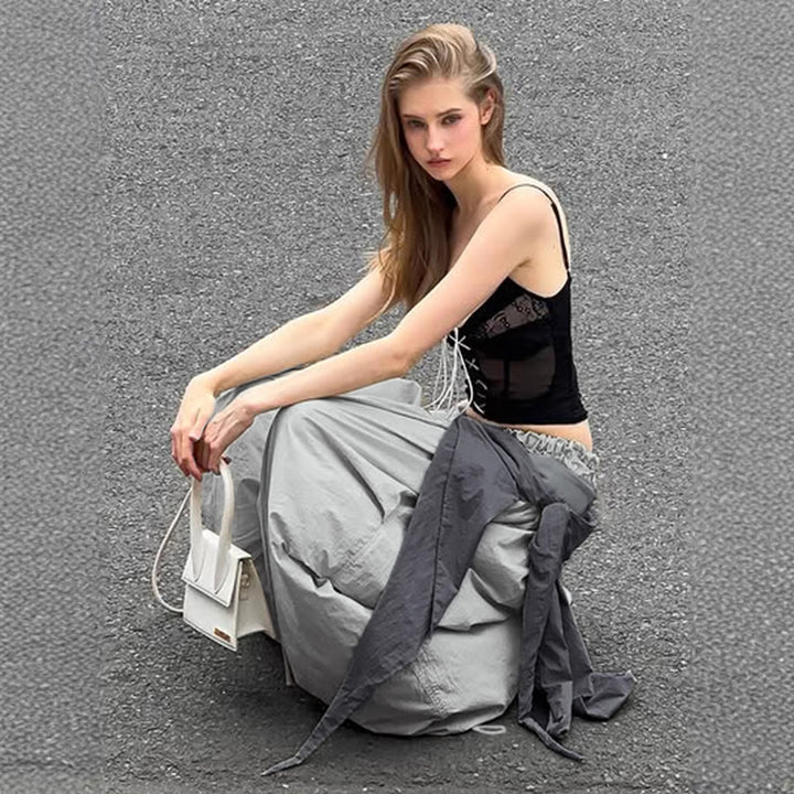 Damen Weite Haremshose mit drapiertem Wickelband und elastischem Smokbund Drune