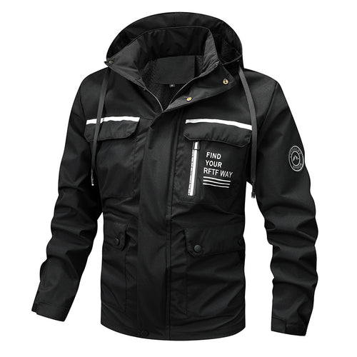 Herren  wasserfeste Kapuzen-Regenjacke mit Mehrfach-Taschen und winddichter Membran Drune