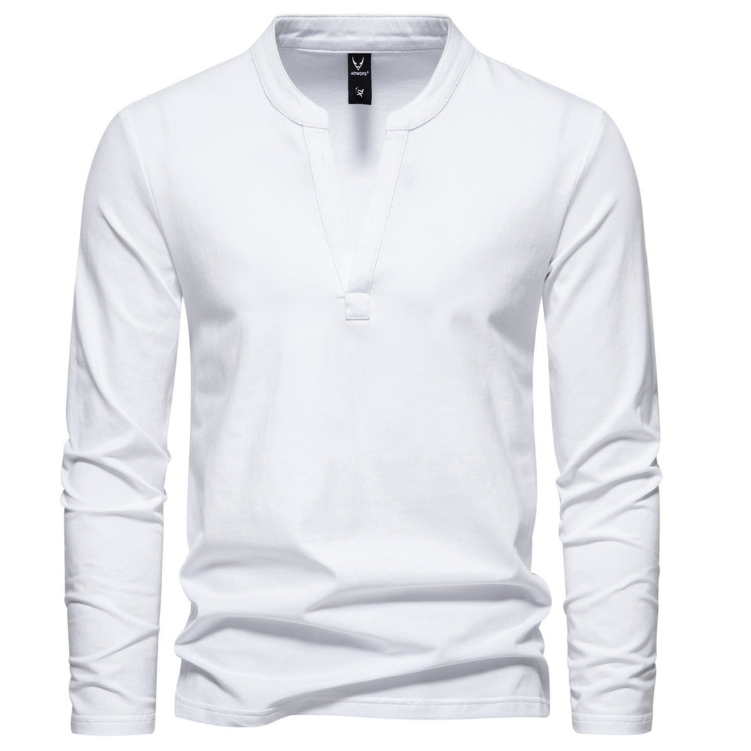 Herren nan langärmeliges Henleyshirt mit Stehkragen, tiefer V-Öffnung und schmaler Passform Drune