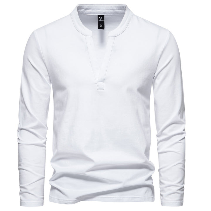 Herren nan langärmeliges Henleyshirt mit Stehkragen, tiefer V-Öffnung und schmaler Passform Drune