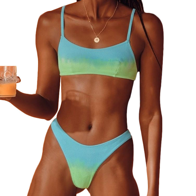 Damen Ripp-Optik Bikini Oberteil und Unterteil Drune