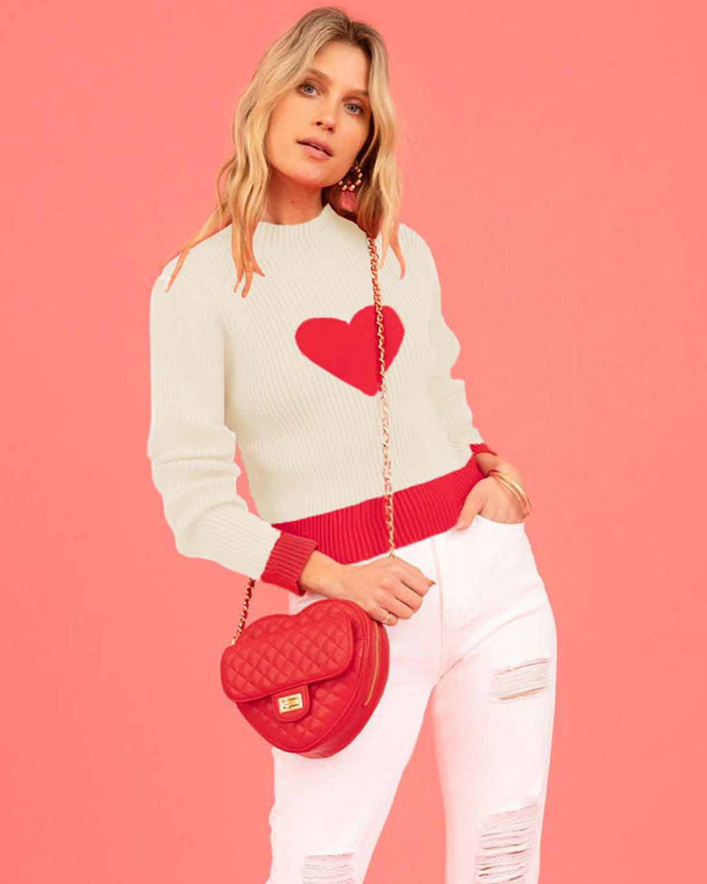 Damen Strickpullover mit Herzmuster Drune