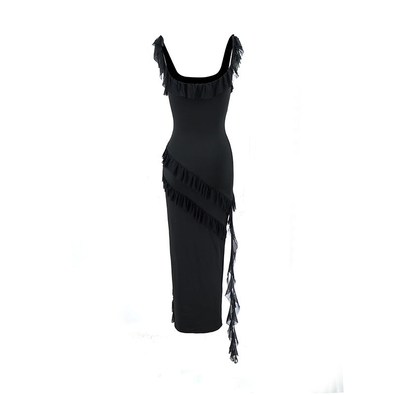 Damen Maxikleid mit originellem Rüschendetail und eleganter Taillierung Drune