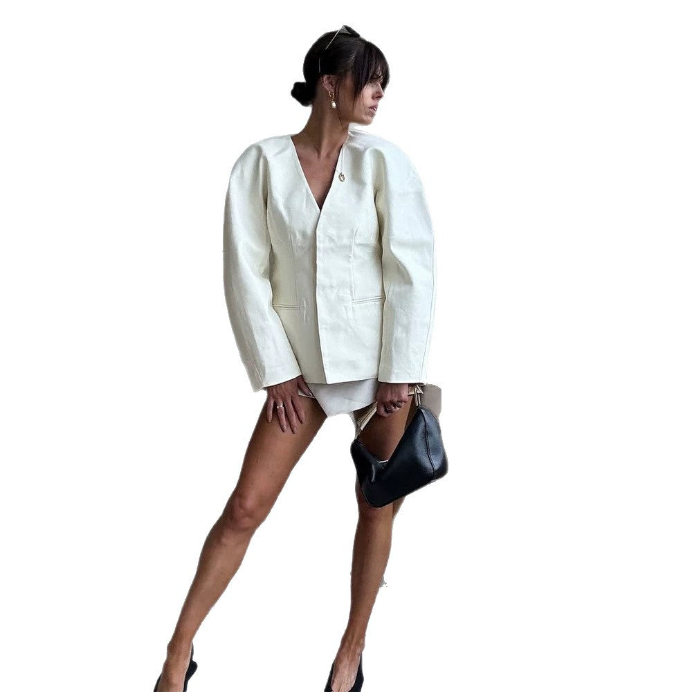 Damen Oversize-Blazer mit markanter Schulter und offener V‑Front Drune