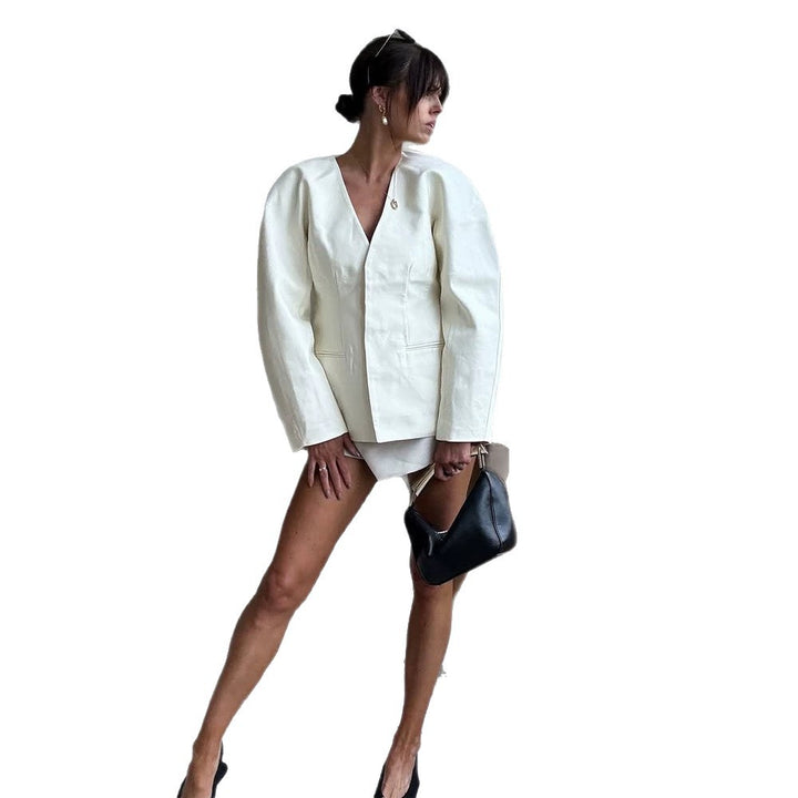 Damen Oversize-Blazer mit markanter Schulter und offener V‑Front Drune