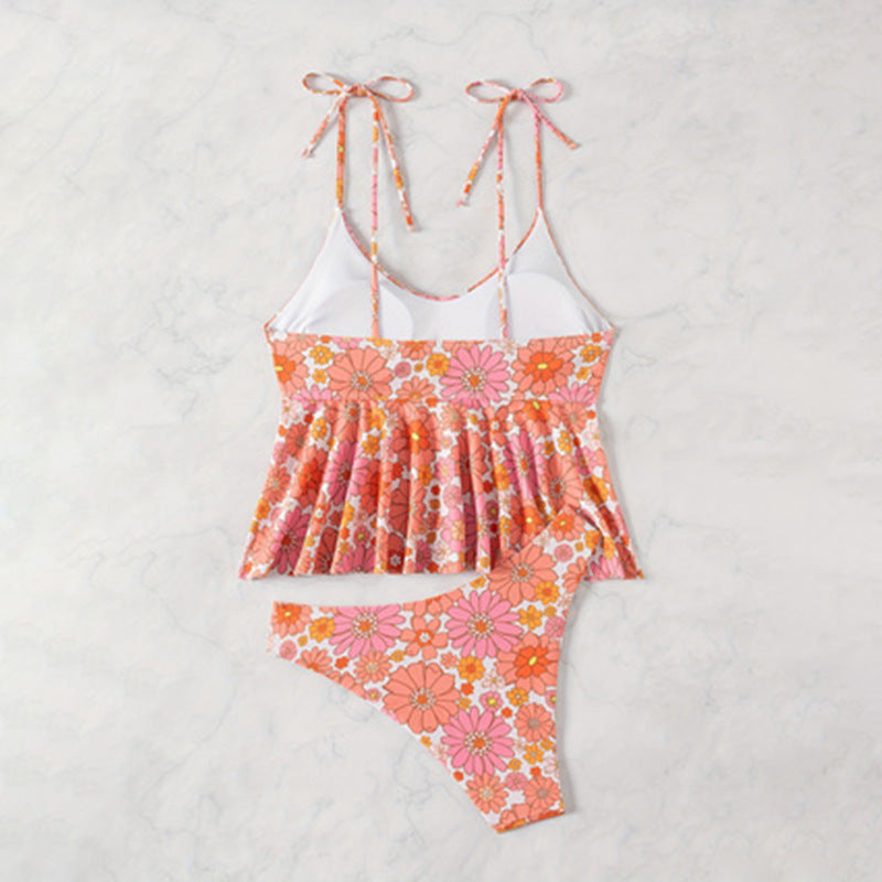 Damen Blütenmuster Bikini mit voluminösem Oberteil Drune