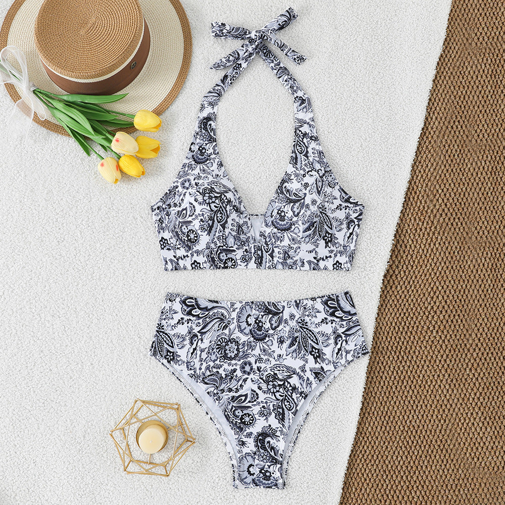 Damen Hochgeschnittener Bikini mit verspieltem Paisley-Muster Drune