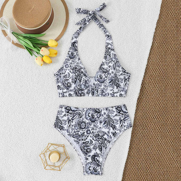 Damen Hochgeschnittener Bikini mit verspieltem Paisley-Muster Drune
