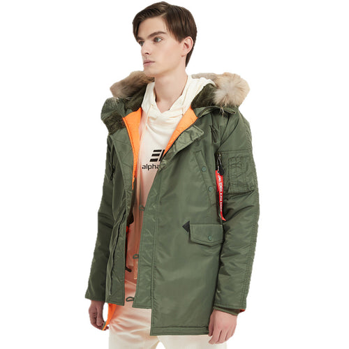 Herren Expedition-Parka mit abnehmbarer Kunstfellkapuze, thermischer Wattierung und Ärmel-Organizer Drune