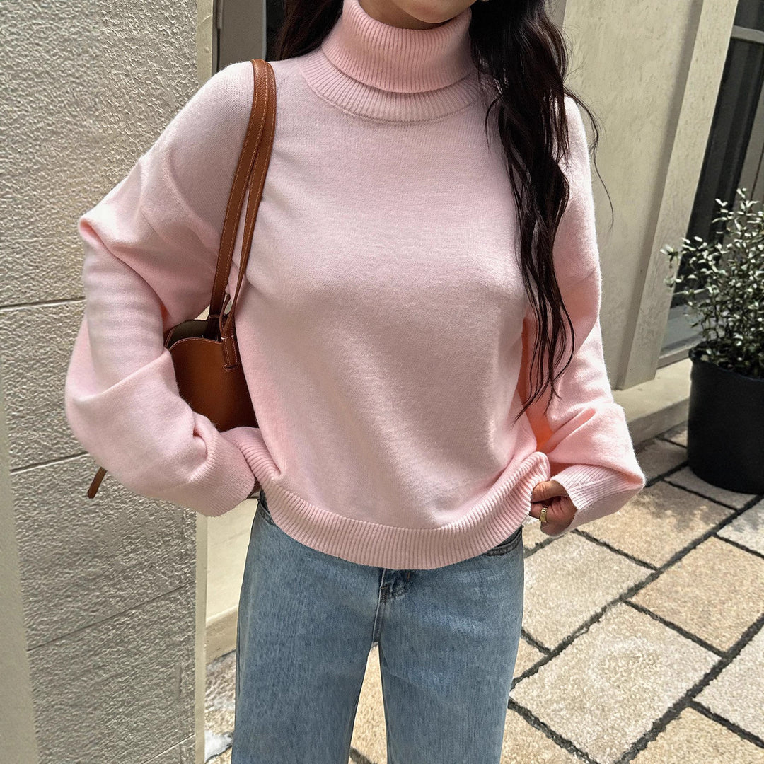 Damen nan oversize Rollkragenpullover mit breitem Rippkragen, voluminösen Ballonärmeln und verlängertem Bündchen Drune
