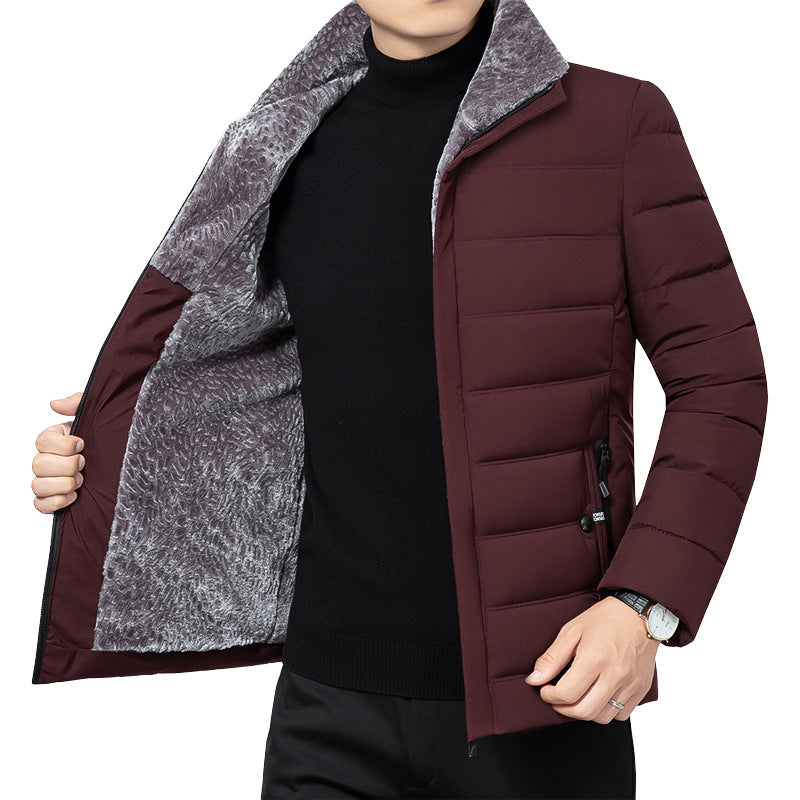 Herren Wattierte Winterjacke mit weichem Plüschfutter, Stehkragen und schmaler Steppung Drune