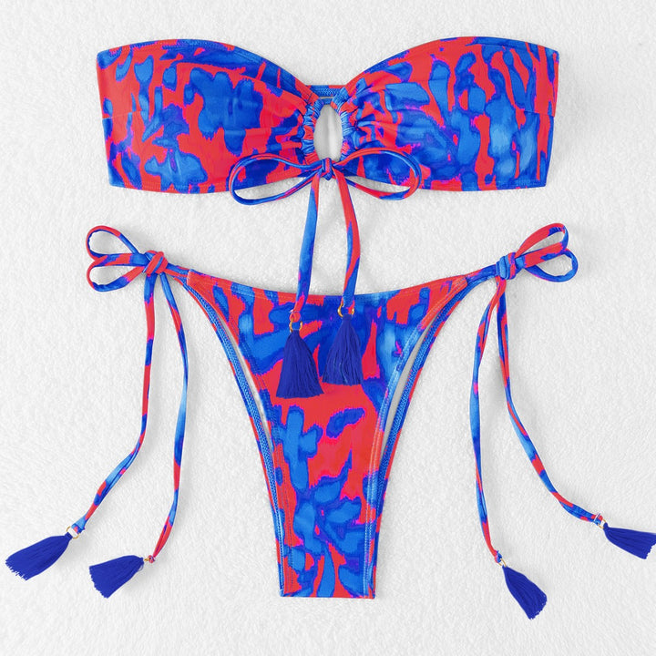 Damen Bandeau-Bikini mit stylishem Cut-Out und seitlichen Bindebändern Drune