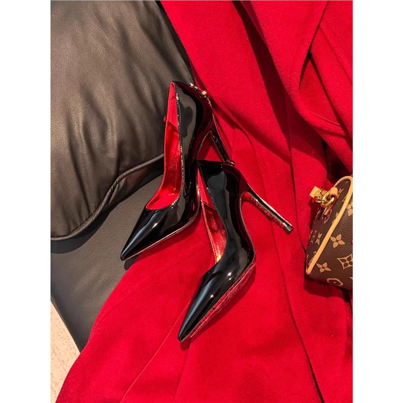Damen Elegante Lack-Pumps mit spitzer Spitze, Stiletto-Absatz und dekorativem Fersenriemen Drune