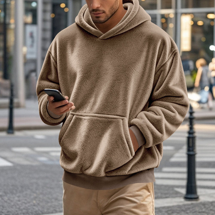 Herren nan kuscheliger Oversize-Fleece-Hoodie mit Kängurutasche und geripptem Saum Drune