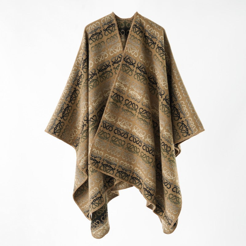 Damen Überwurfcape im Jacquard-Strick mit Allover-Monogramm und weichem Fall Drune