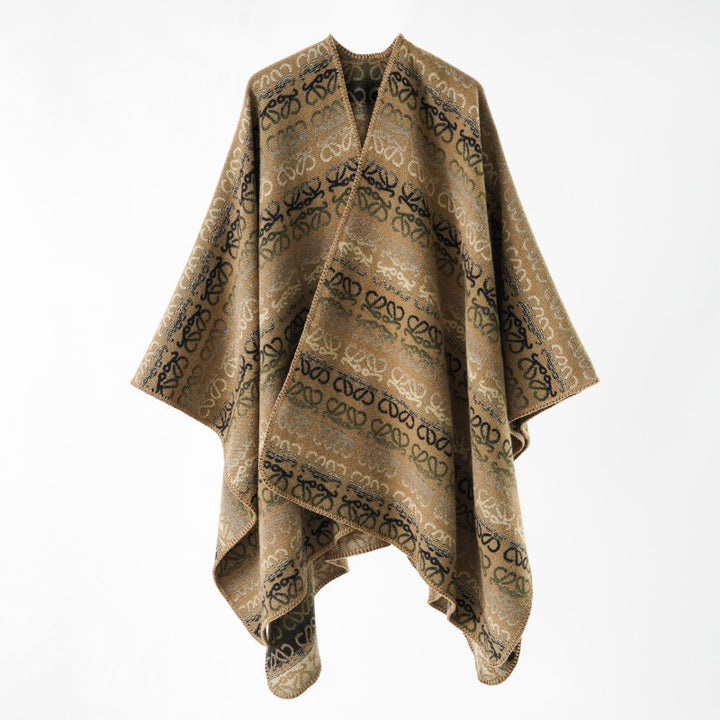 Damen Überwurfcape im Jacquard-Strick mit Allover-Monogramm und weichem Fall Drune