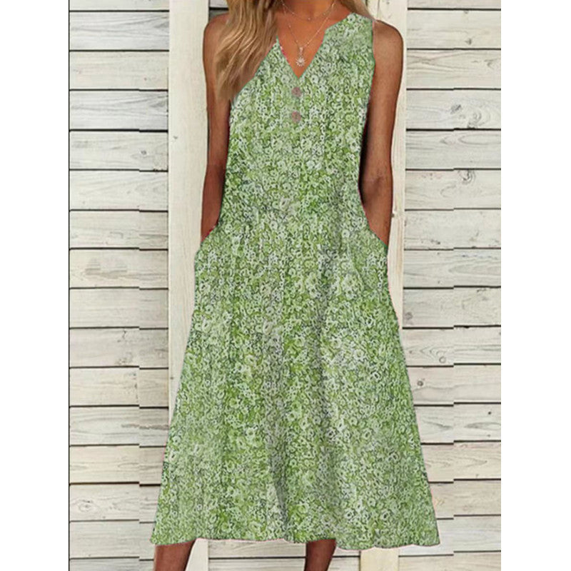 Damen Midi-Kleid mit tiefem V-Ausschnitt, Knopfdetails und praktischen Taschen Drune