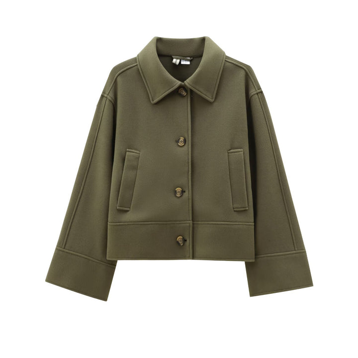 Damen Kurz geschnittene Wollmix-Boxyjacke mit überschnittener Schulter und Pattentaschen Drune