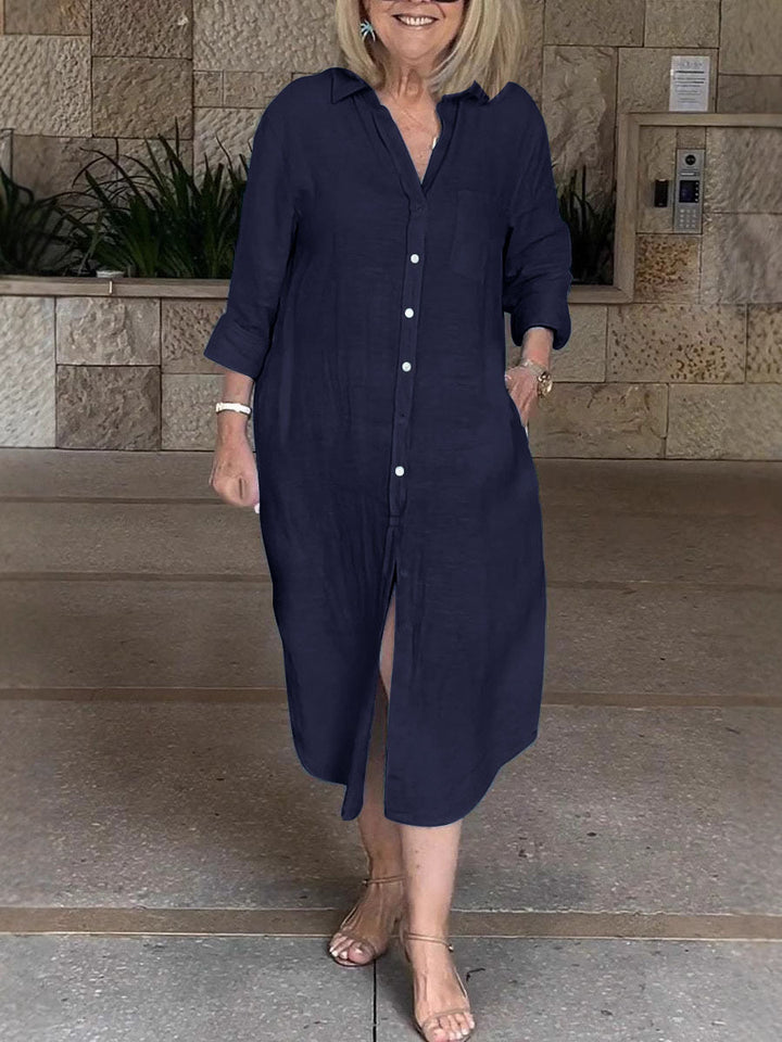 Damen Leichtes Sommerkleid mit Knopfleiste und langen Ärmeln Drune