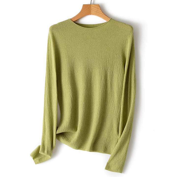 Damen Leichter strukturierter Langarm-Strickpullover mit Rundhals und feiner Crinkle-Optik Drune