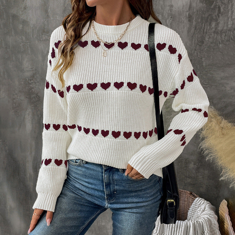 Damen Kuscheliger Strickpullover mit Herzmuster Drune