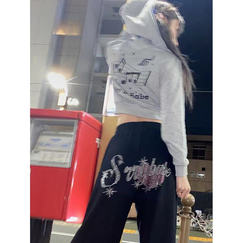 Damen Cropped Kapuzenpullover mit musikalischem Motiv Drune