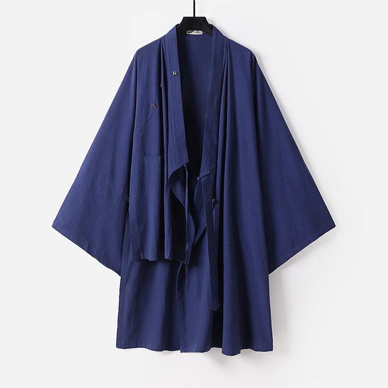 Unisex Oversize-Kimono-Mantel aus Baumwollmix mit weitem Schnitt und Bindegürtel Drune